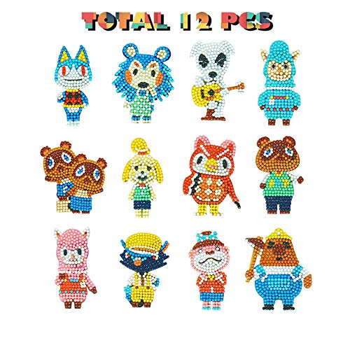 Diamond Painting Stickers 5D Diamond Art Stickers Mini Diamond Painting Kits DIY Animal Cartoon Theme Diamond Stickers Mosaic Stickers Handmade Art Craft 12 PCS