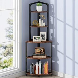 tribesigns 5-tier corner shelf, 60 inch corner bookshelf small bookcase for living room, industrial corner storage rack plant stand with metal frame for home office