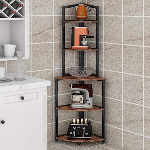 Tribesigns 5-Tier Corner Shelf, 60 Inch Corner Bookshelf Small Bookcase for Living Room, Industrial Corner Storage Rack Plant Stand with Metal Frame for Home Office