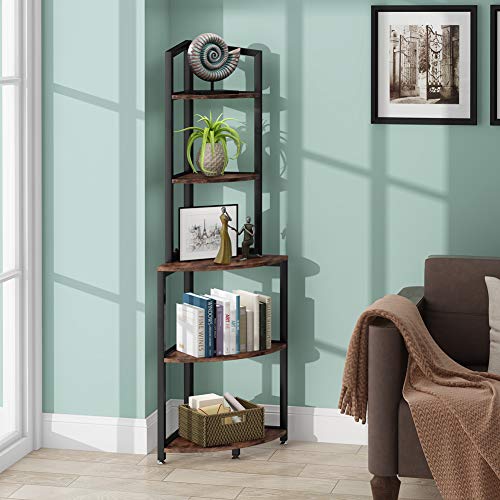 Tribesigns 5-Tier Corner Shelf, 60 Inch Corner Bookshelf Small Bookcase for Living Room, Industrial Corner Storage Rack Plant Stand with Metal Frame for Home Office