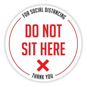 please sit here sticker | seat sign social distancing | social distancing decals. 20 pack. 4 inch (red)