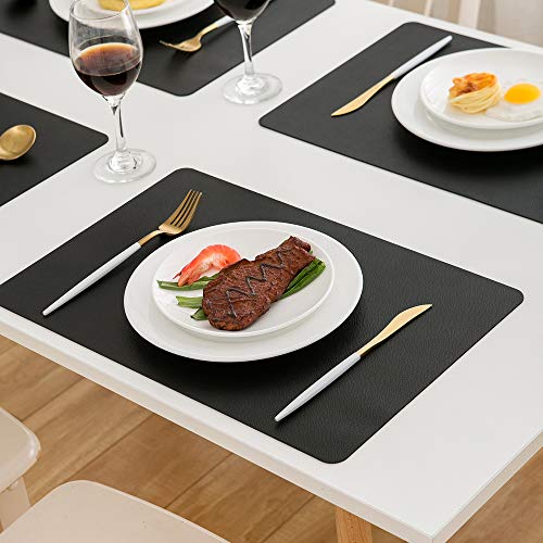 DOLOPL Placemats Black Placemat Leather Table Mats Set of 6 Heat Resistant Easy to Clean Wipeable Waterproof Washable Outdoor Placemats for Kitchen Dining Patio Table Decorations