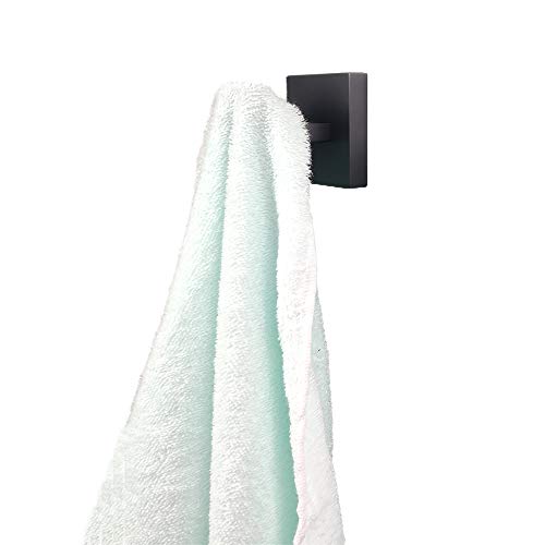 N/P Black Bathroom Hooks SUS 304 Stainless Steel Square Robe or Towel Holder for Bath Kitchen Pool Garage Hotel,2-Pack (Matte Black)