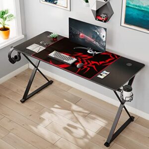 EUREKA ERGONOMIC Gaming Desk 55 Inch,PC Gaming Table, X Shaped Gaming Computer Desk with Mouse Pad, Carbon Fiber Home Office Gamer Desk with Cup Holder & Headphone Hook & Controller Stand,Black