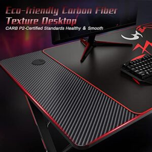 EUREKA ERGONOMIC Gaming Desk 55 Inch,PC Gaming Table, X Shaped Gaming Computer Desk with Mouse Pad, Carbon Fiber Home Office Gamer Desk with Cup Holder & Headphone Hook & Controller Stand,Black