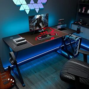 EUREKA ERGONOMIC Gaming Desk 55 Inch,PC Gaming Table, X Shaped Gaming Computer Desk with Mouse Pad, Carbon Fiber Home Office Gamer Desk with Cup Holder & Headphone Hook & Controller Stand,Black