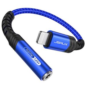 jsaux lightning to 3.5mm adapter, iphone headphone adapter [apple mfi certified] iphone aux adapter compatible with iphone 14/14 pro max/13/13 pro max/12/12 pro max/11/11 pro max/se/x/xr/xs/8-blue