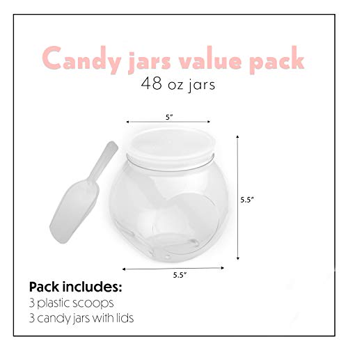 Upper Midland Products [3PK] Candy Jars For Candy Buffet With Candy Scoops - 48 Oz Clear Gumball Candy Buffet Bar Containers Set Plastic Candy Display Jars With Lids For Party, Candy Table Buffet