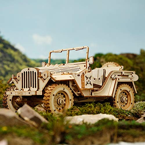 Hands Craft DIY 3D Wooden Puzzle – Army Truck Vehicle Laser Cut Assembly 1:18 Scale Model Building Kit Brain Teaser Educational STEM Toy Adults and Teens to Build Safe and Non-Toxic Wood MC701X