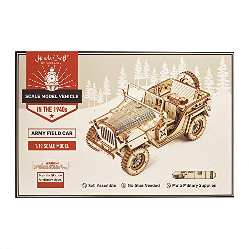 Hands Craft DIY 3D Wooden Puzzle – Army Truck Vehicle Laser Cut Assembly 1:18 Scale Model Building Kit Brain Teaser Educational STEM Toy Adults and Teens to Build Safe and Non-Toxic Wood MC701X