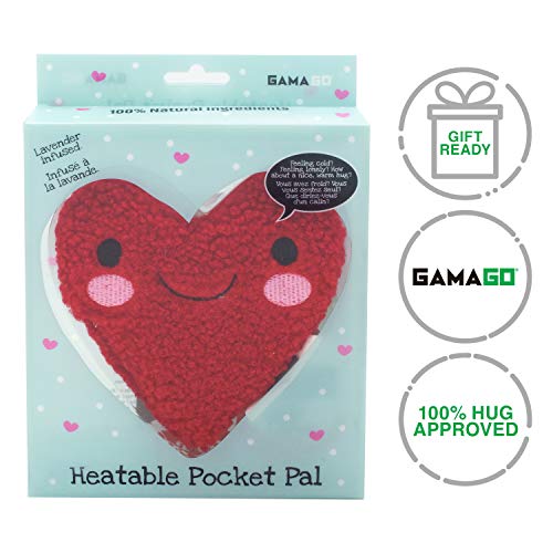 GAMAGO Heart Pillow & Heating Pad Pocket Pal, Microwavable Pillow for Cramps, Aches & Anxiety Relief, Adorably Cute Heatable Pack Stuffed with Eco-Friendly Buckwheat & Dried Lavender, 5 Inches, Red