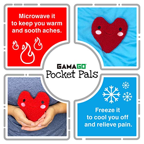 GAMAGO Heart Pillow & Heating Pad Pocket Pal, Microwavable Pillow for Cramps, Aches & Anxiety Relief, Adorably Cute Heatable Pack Stuffed with Eco-Friendly Buckwheat & Dried Lavender, 5 Inches, Red