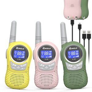 qniglo walkie talkie for kids rechargeable, kids walkie talkies 3 pack, outdoor camping games with 𝗟𝗶-𝗶𝗼𝗻 𝗕𝗮𝘁𝘁𝗲𝗿𝘆, toys for boys girls walkie talkies halloween xmas birthday gifts