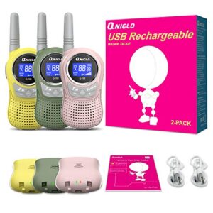 QNIGLO Walkie Talkie for Kids Rechargeable, Kids Walkie Talkies 3 Pack, Outdoor Camping Games with 𝗟𝗶-𝗶𝗼𝗻 𝗕𝗮𝘁𝘁𝗲𝗿𝘆, Toys for Boys Girls Walkie Talkies Halloween Xmas Birthday Gifts