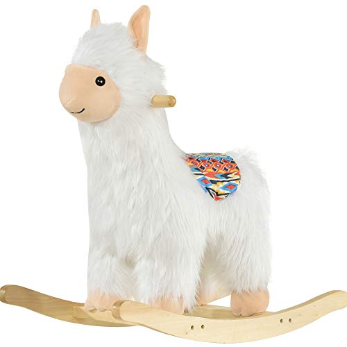 Qaba Kids Ride-On Rocking Horse Toy Llama Style Rocker Soft Plush Fabric for Children 18-36 Months