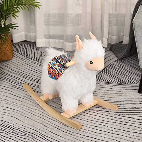 Qaba Kids Ride-On Rocking Horse Toy Llama Style Rocker Soft Plush Fabric for Children 18-36 Months