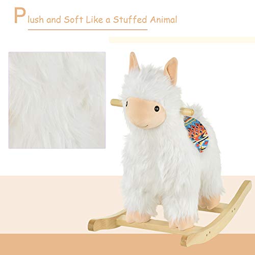 Qaba Kids Ride-On Rocking Horse Toy Llama Style Rocker Soft Plush Fabric for Children 18-36 Months