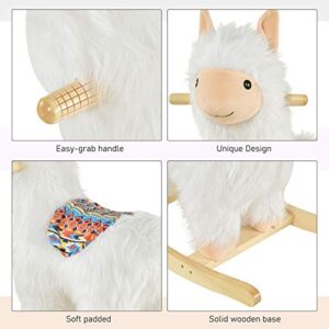 Qaba Kids Ride-On Rocking Horse Toy Llama Style Rocker Soft Plush Fabric for Children 18-36 Months