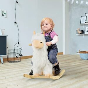 Qaba Kids Ride-On Rocking Horse Toy Llama Style Rocker Soft Plush Fabric for Children 18-36 Months