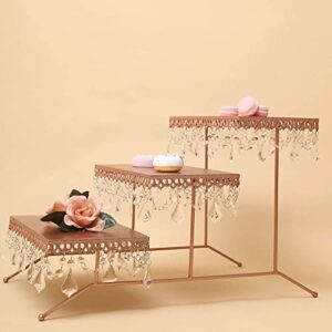 efavormart 15" tall rose gold 3 tiered serving stand cupcake dessert stand with crystal pendants