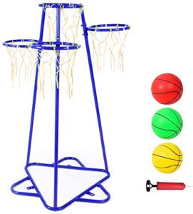 anditt kids basketball hoop portable basketball stand with 4 hoops at varying heights and 3 balls toy set for age 3 years and up for toddlers indoor and outdoor sport games (blue)