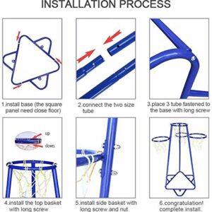 Anditt Kids Basketball Hoop Portable Basketball Stand with 4 Hoops at Varying Heights and 3 Balls Toy Set for Age 3 Years and Up for Toddlers Indoor and Outdoor Sport Games (Blue)