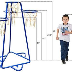 Anditt Kids Basketball Hoop Portable Basketball Stand with 4 Hoops at Varying Heights and 3 Balls Toy Set for Age 3 Years and Up for Toddlers Indoor and Outdoor Sport Games (Blue)