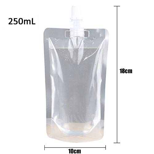 50 beverage bags, transparent smoothie bag container, heavy-duty hand-held leak-proof and sealable beverage bag, 8.4oz for frozen juice beverage bottles, a plastic funnel (250ml)