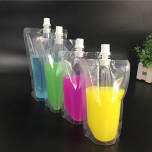 50 beverage bags, transparent smoothie bag container, heavy-duty hand-held leak-proof and sealable beverage bag, 8.4oz for frozen juice beverage bottles, a plastic funnel (250ml)