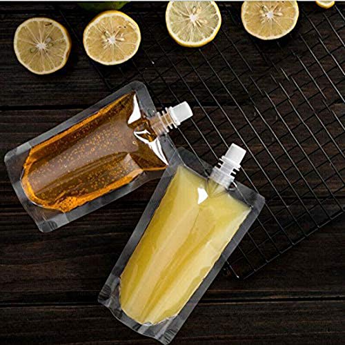 50 beverage bags, transparent smoothie bag container, heavy-duty hand-held leak-proof and sealable beverage bag, 8.4oz for frozen juice beverage bottles, a plastic funnel (250ml)