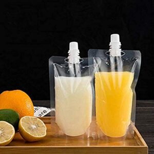 50 beverage bags, transparent smoothie bag container, heavy-duty hand-held leak-proof and sealable beverage bag, 8.4oz for frozen juice beverage bottles, a plastic funnel (250ml)