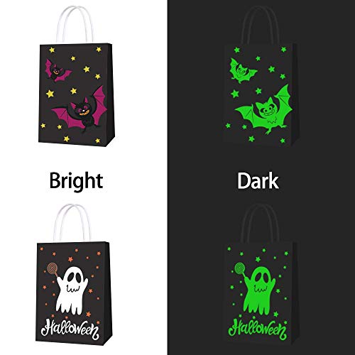 16 PCS Halloween Treat Bags for Kids Trick or Treat Candy Bags, Glow in The Dark Bags with Handles for Halloween Party Favors