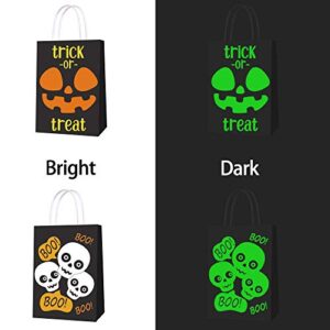 16 PCS Halloween Treat Bags for Kids Trick or Treat Candy Bags, Glow in The Dark Bags with Handles for Halloween Party Favors