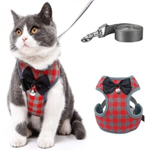 pet harness and leash set for walking small cat and dog harness, escape proof soft vest harnesses with bell bow, easy control breathable pet safety jacket & 1 metal leash ring