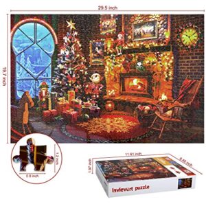 Lavievert Wooden Jigsaw Puzzles 1000 Piece Christmas Puzzles for Adults and Kids - Fireplace, Christmas Tree, Christmas Presents & Stockings