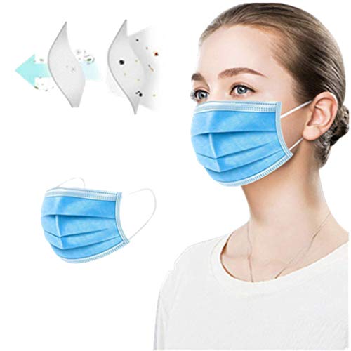 50 Pcs Disposable_Face with Elastic Earloop 3-ply Face Mouth Hygiene Protection Pads with Box, High Filtration and Ventilation Security (Blue- 50Pcs)