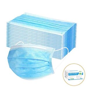 50 Pcs Disposable_Face with Elastic Earloop 3-ply Face Mouth Hygiene Protection Pads with Box, High Filtration and Ventilation Security (Blue- 50Pcs)