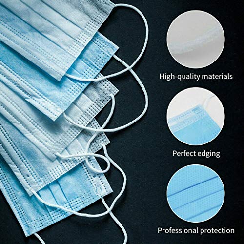 50 Pcs Disposable_Face with Elastic Earloop 3-ply Face Mouth Hygiene Protection Pads with Box, High Filtration and Ventilation Security (Blue- 50Pcs)