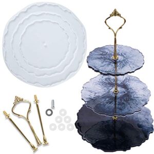 3 tier cake stand epoxy resin silicone molds set geode agate trays, cupcake holder with hardware fittings, irregular round 9.8inch