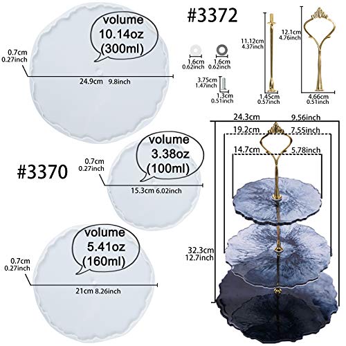 3 Tier Cake Stand Epoxy Resin Silicone Molds Set Geode Agate Trays, Cupcake Holder with Hardware Fittings, Irregular Round 9.8inch