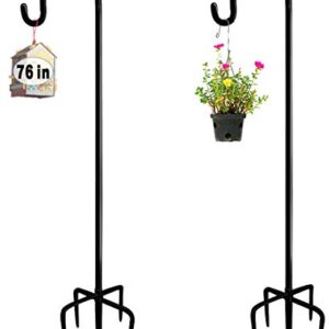 Artigarden 76 inch Outdoor Shepherd Hook with 5 Prong Base (2 Packs), Adjustable Heavy Duty Garden Hanging Stake for Bird Feeder Solar Light Plant Hanger Wedding Decor, Matte Black