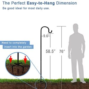 Artigarden 76 inch Outdoor Shepherd Hook with 5 Prong Base (2 Packs), Adjustable Heavy Duty Garden Hanging Stake for Bird Feeder Solar Light Plant Hanger Wedding Decor, Matte Black