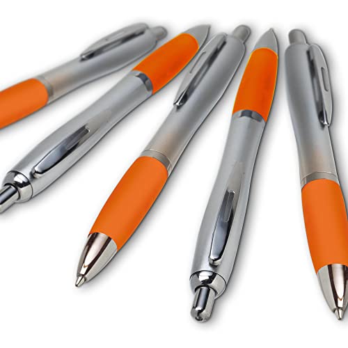 DISCOUNT PROMOS Ballpoint Pens With Rubber Grip, 10 pack, Black Ink Writing Pens in Bulk, Orange