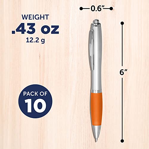 DISCOUNT PROMOS Ballpoint Pens With Rubber Grip, 10 pack, Black Ink Writing Pens in Bulk, Orange