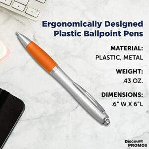 DISCOUNT PROMOS Ballpoint Pens With Rubber Grip, 10 pack, Black Ink Writing Pens in Bulk, Orange