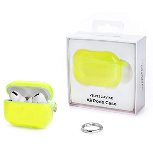 Velvet Caviar Neon Yellow AirPod Pro Case Cute Cover for Girls, Women with Keychain - Cool Protective Hard Cases Compatible with Apple AirPods Pro