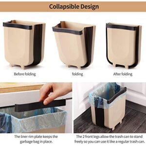 SheMarie Hanging Collapsible Trash Can - 9L Wall Mounted Foldable Waste Bin for Kitchen Cabinet Door - Quickly Clean Counter, Sink, Bathroom - RV, Car, Camping Folding Garbage Basket (Brown)