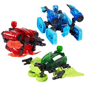 zing klikbot megabots – pack of three – green, blue and red - toy figures with unique accessories – for kids 8 plus