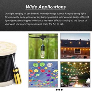 WAYSKA String Light Hanging Kit with 250 Ft Nylon Coated Stainless Steel 304 Wire Rope, String Light Cable with Turnbuckles and Hooks for Patio, Outdoor and Backyard Lighting Accessories