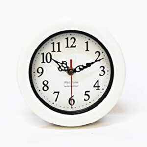 Perfect Pearl Water Resistant Clock, Simple Modern Design, 6.5" in Diameter, Plastic Frame, Flexible options to hang or to stand.